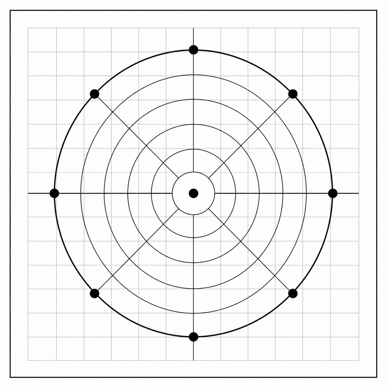 High-contrast grayscale compass grid practice target