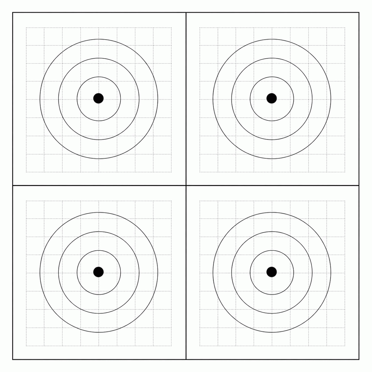 Grayscale four-field ledger target for controlled comparison