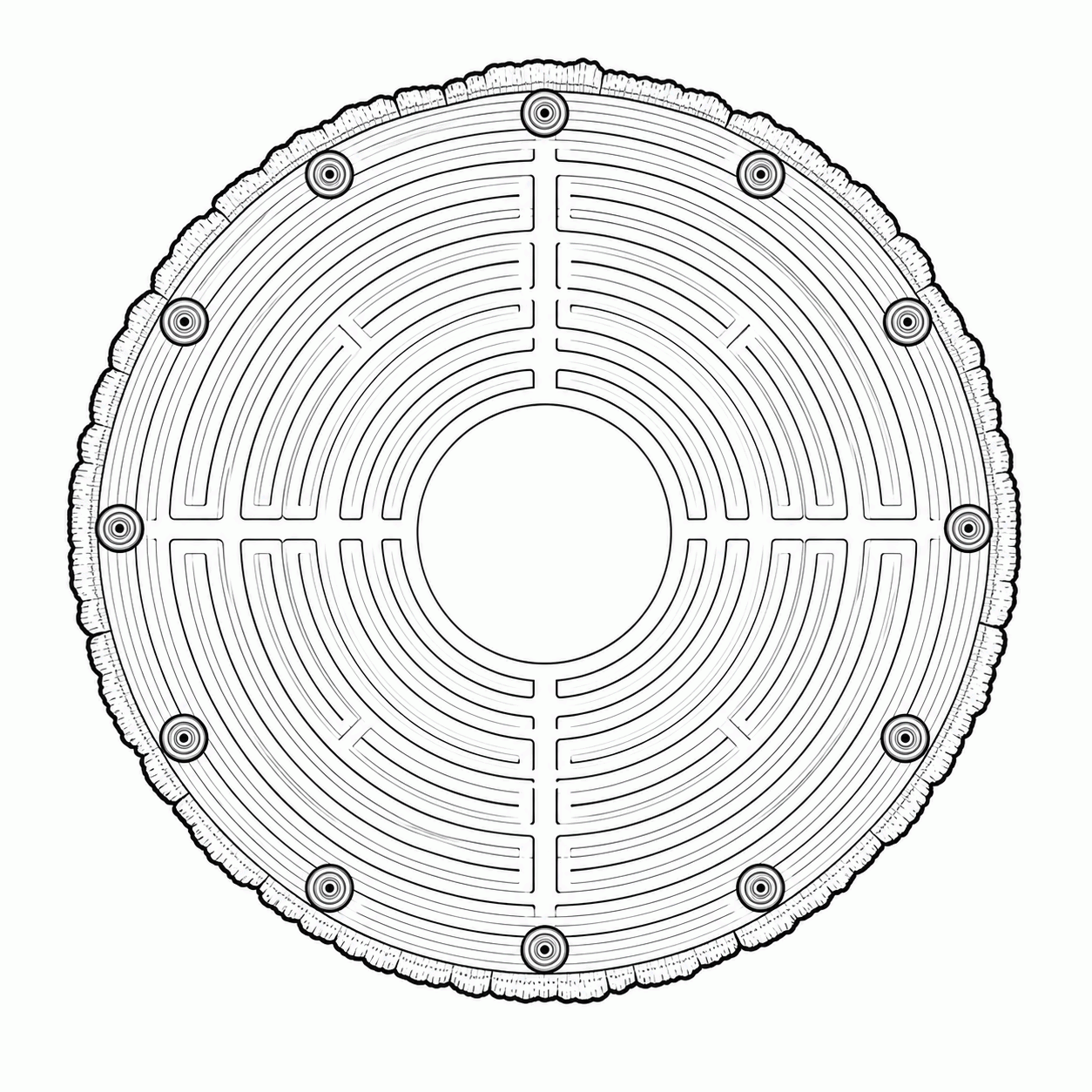 Monochrome growth-ring labyrinth target